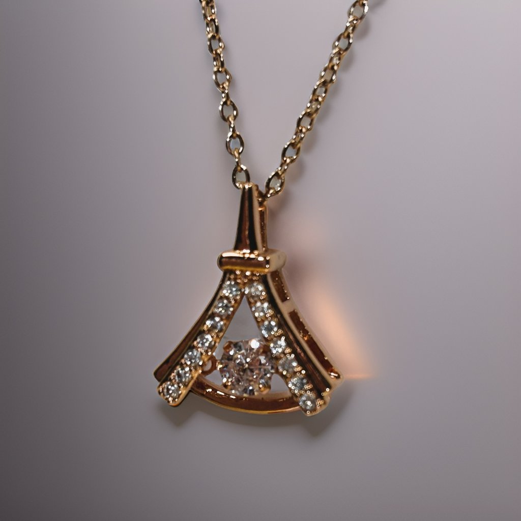 Rose Gold 1.8 Ct Zircon Eiffel Tower With Round Cut Floater Pendant Necklace